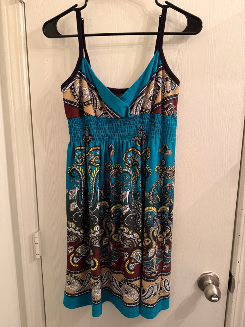 bailey blue Teal Paisley Midi Sundress with Smocked Waist